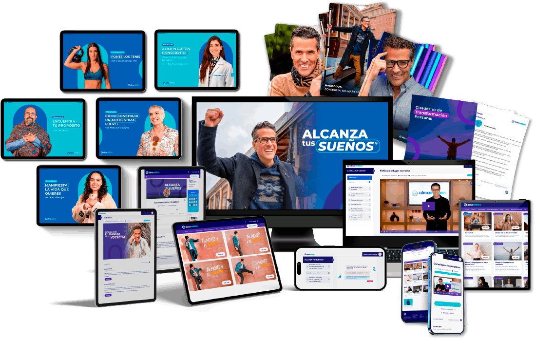 Mockup del curso Alcanza Tus Sueños y bonos incluidos